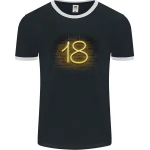 18th Birthday Neon Lights 18 Year Old Mens Ringer T-Shirt FotL