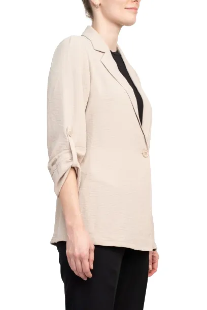 Adrianna Papell Sport Collar Neck One Button 3/4 Sleeve Woven Blazer