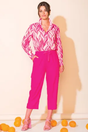 Alison Sheri 43100 Fuchsia Pink Linen Blend Cropped Trousers