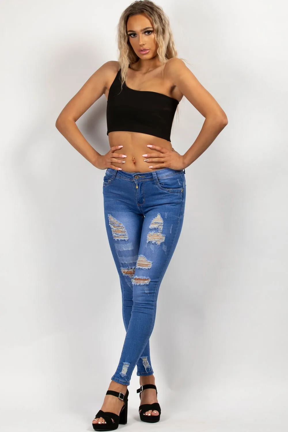 Black One Shoulder Crop Top