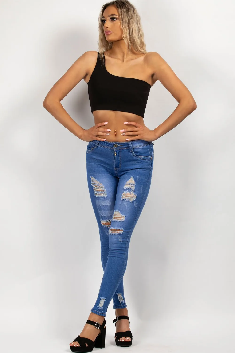 Black One Shoulder Crop Top