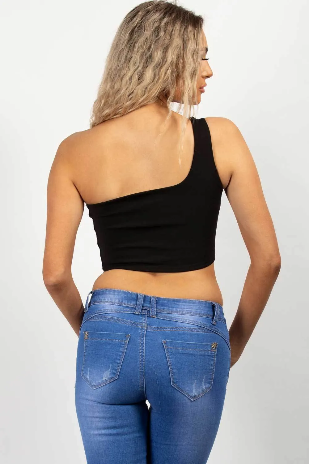 Black One Shoulder Crop Top