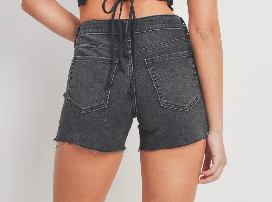 Black Wash High Rise Walking Short Raw Hem by Just USA