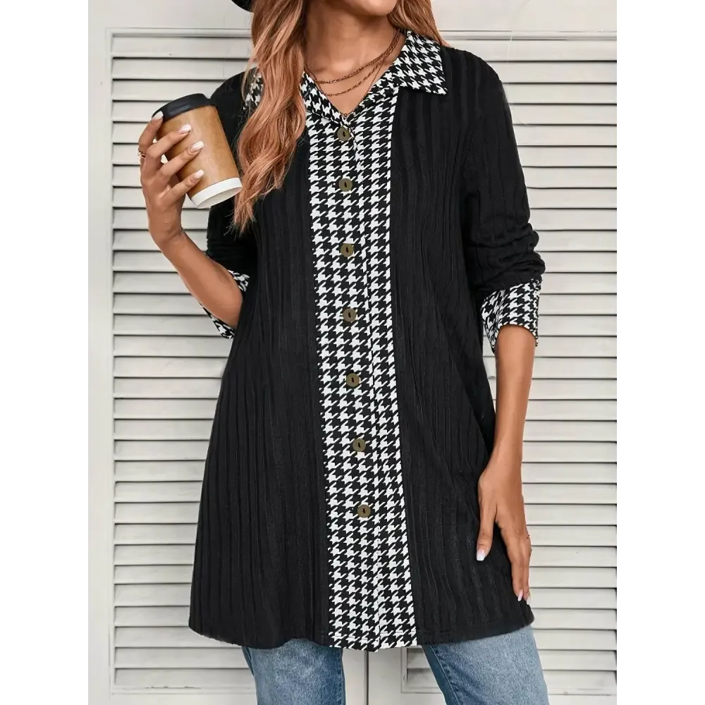 Elevate Your Wardrobe with Timeless Luxury Houndstooth Cardigan