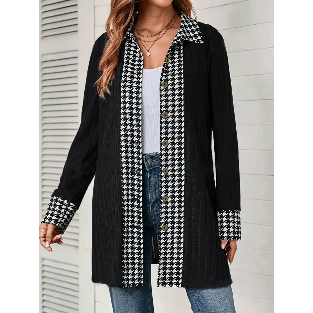 Elevate Your Wardrobe with Timeless Luxury Houndstooth Cardigan