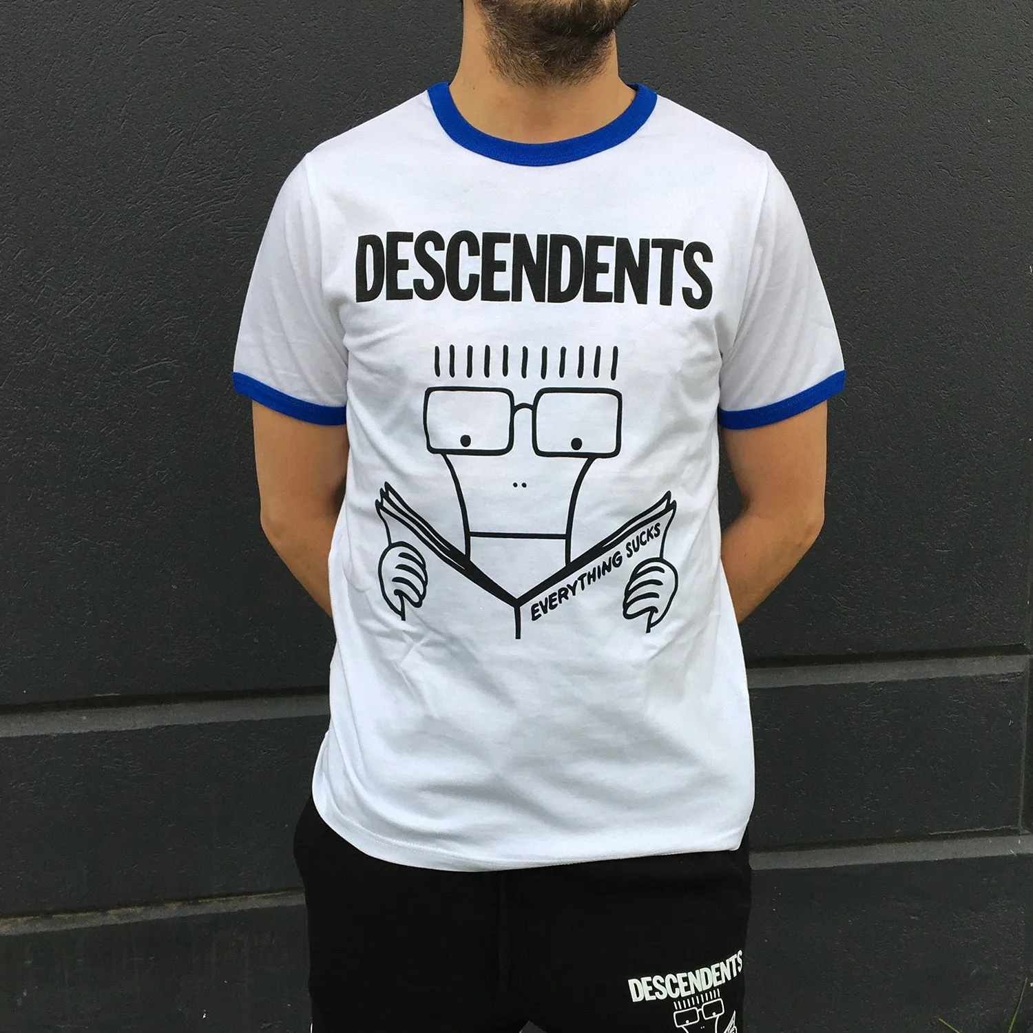 Everything Sucks Ringer T-Shirt (White/Blue)