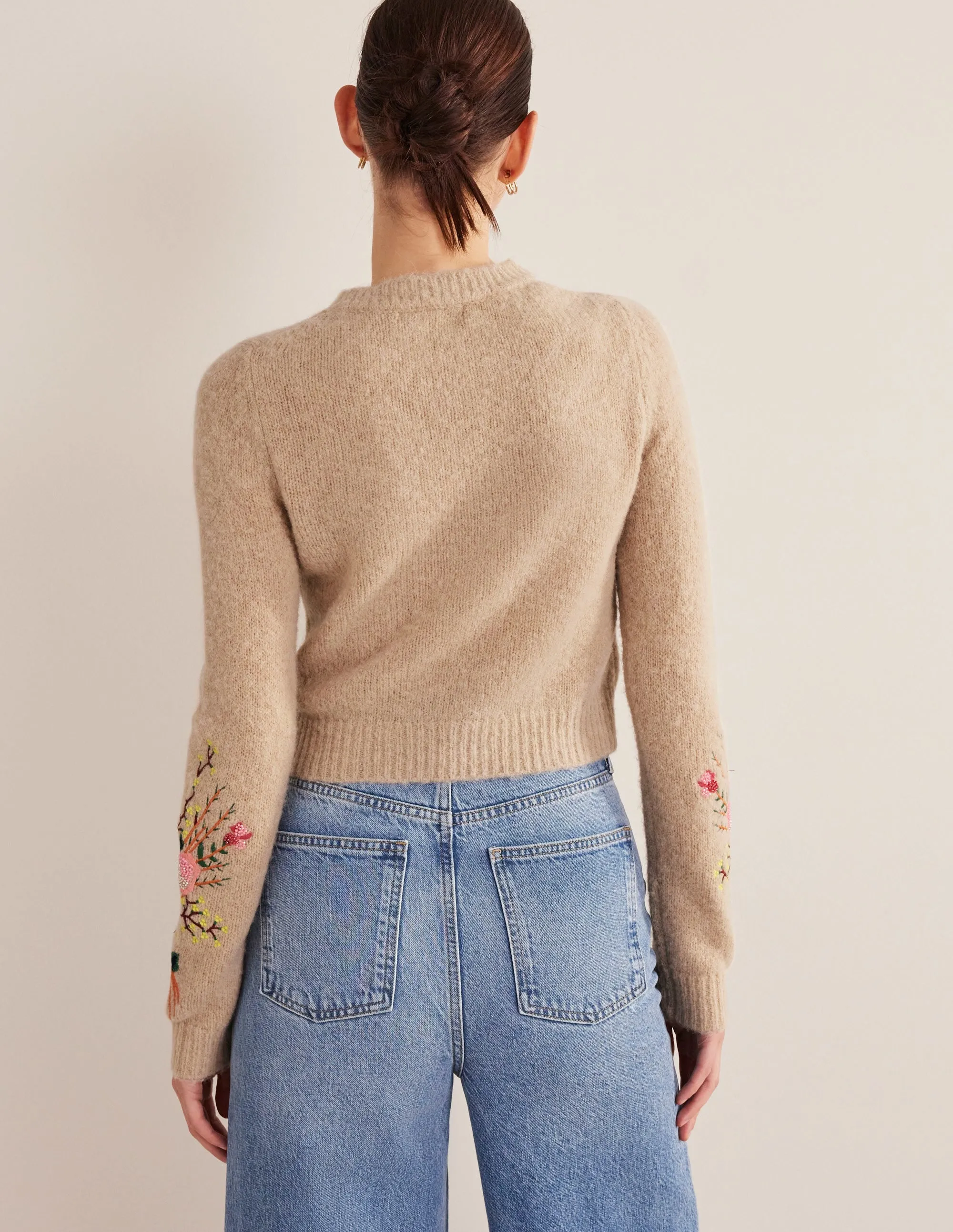 Fluffy Floral Detail Jumper-Chinchilla Melange Floral