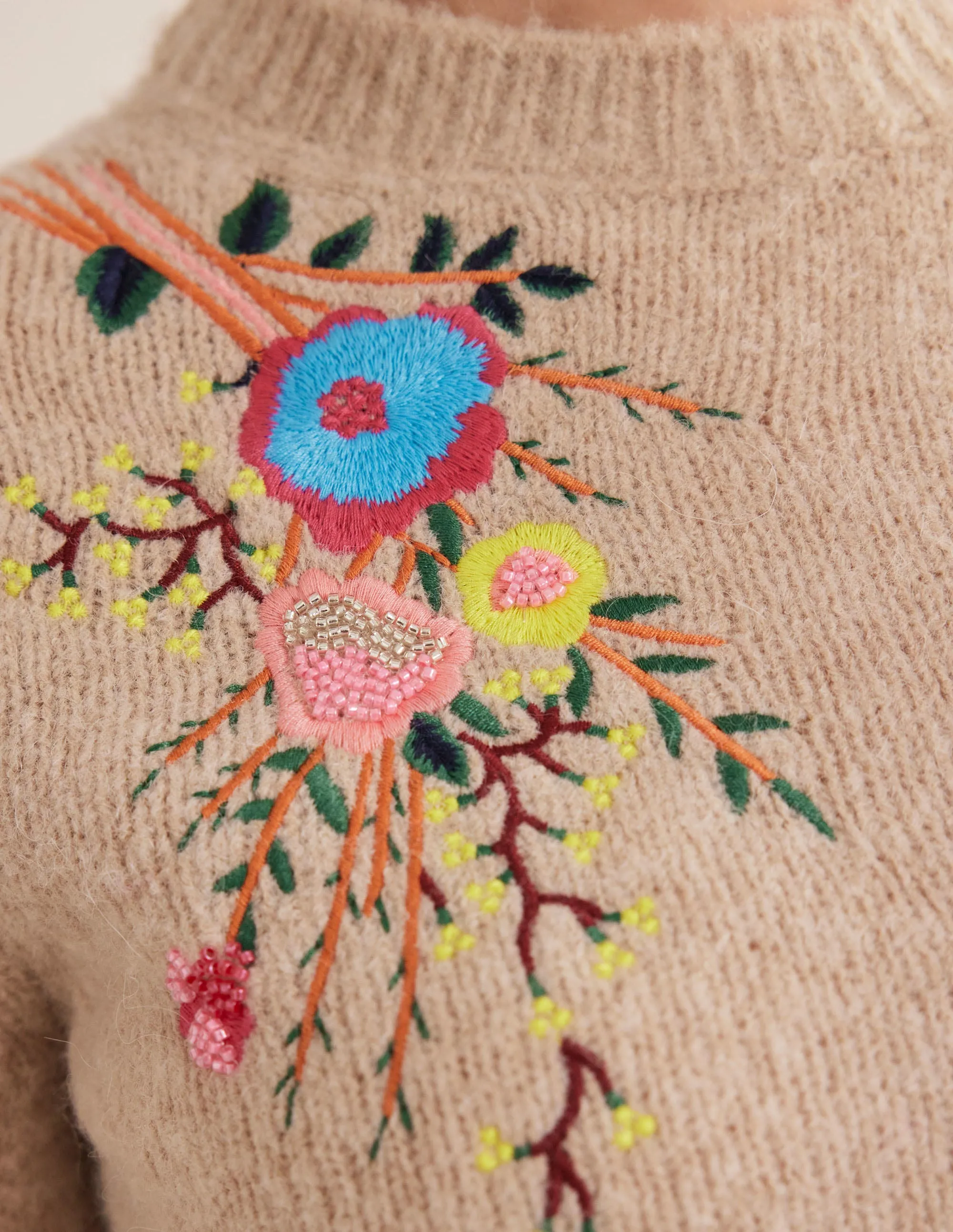 Fluffy Floral Detail Jumper-Chinchilla Melange Floral