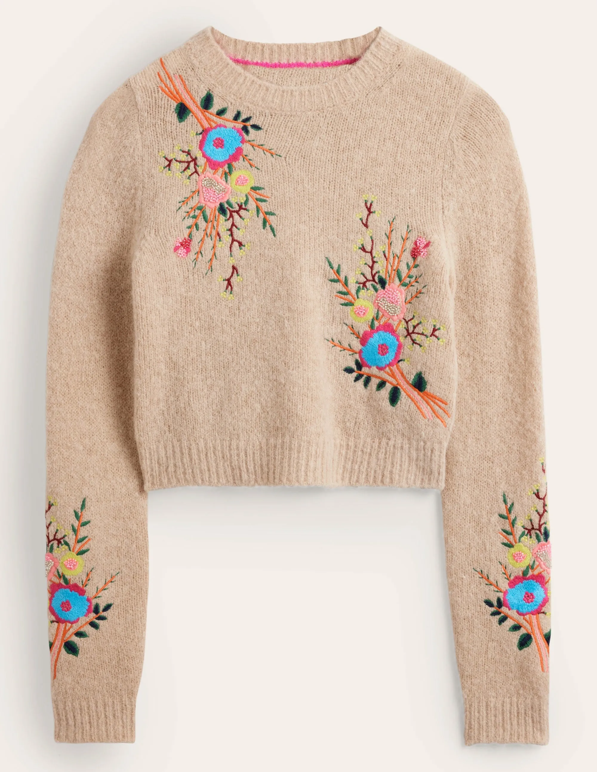 Fluffy Floral Detail Jumper-Chinchilla Melange Floral