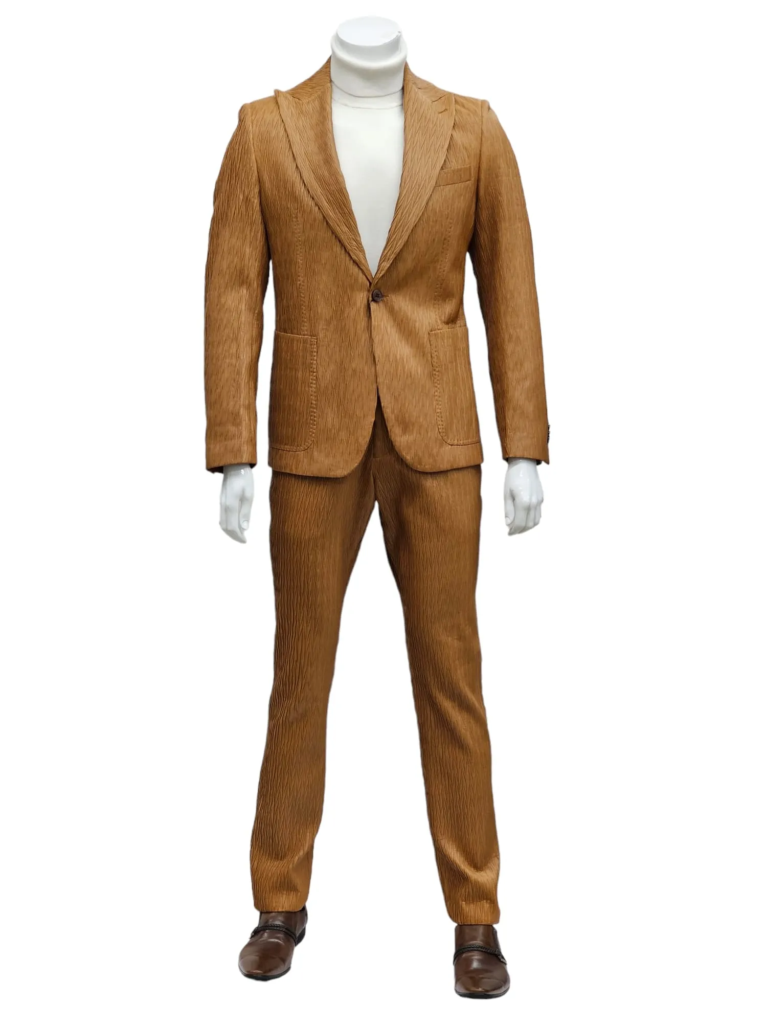 Giovanni Testi 1 Button Pak Lapel Vegan Leather suit GT1P-7496 TAN