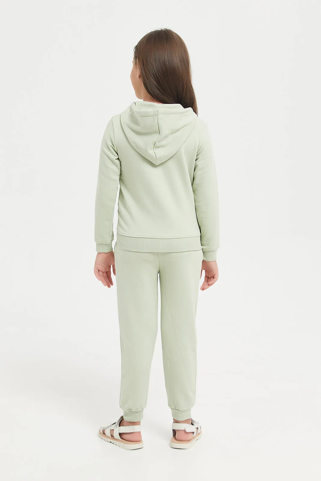 Girls Green Hooded Zip Thru Jogger Set (2 Piece)