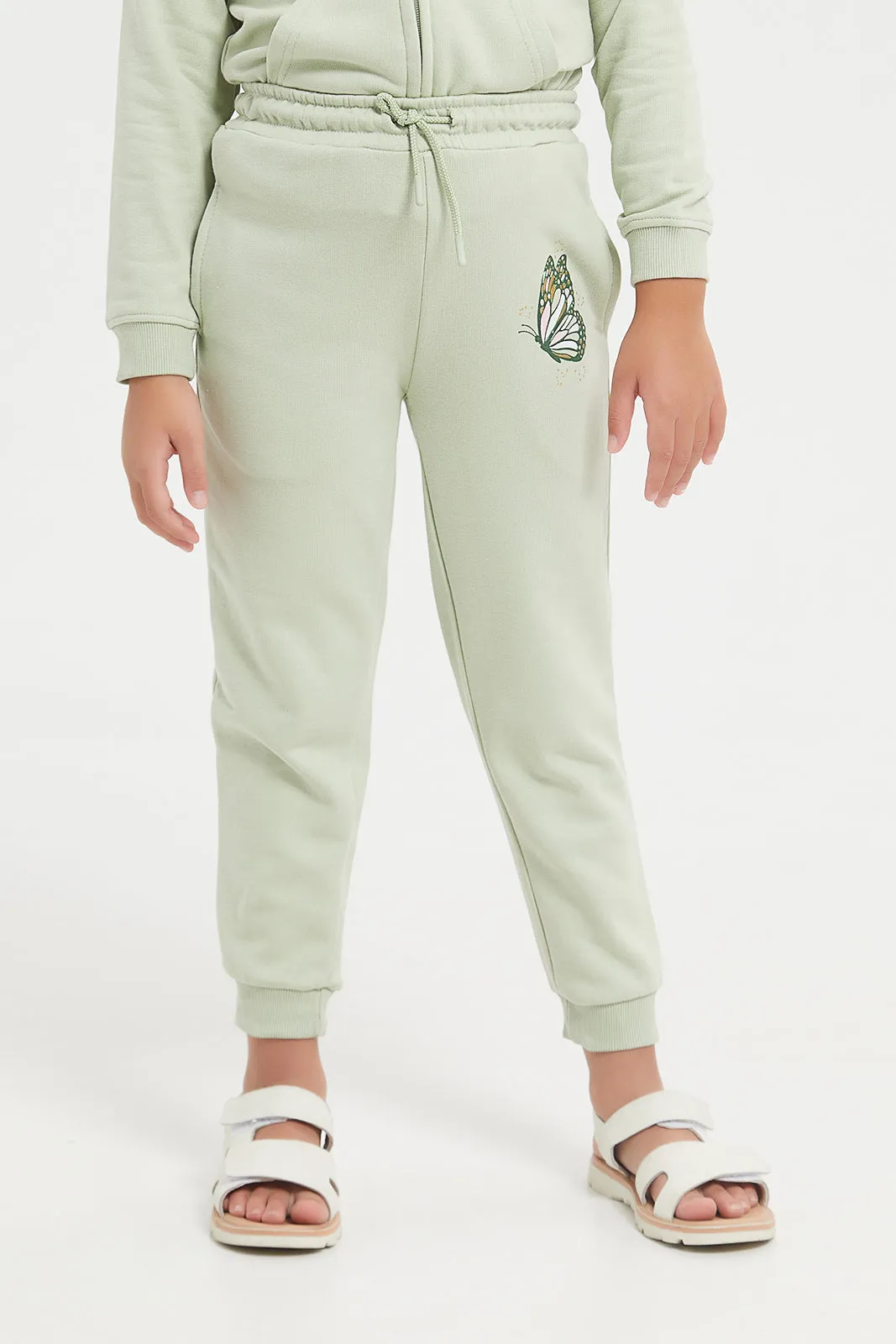 Girls Green Hooded Zip Thru Jogger Set (2 Piece)