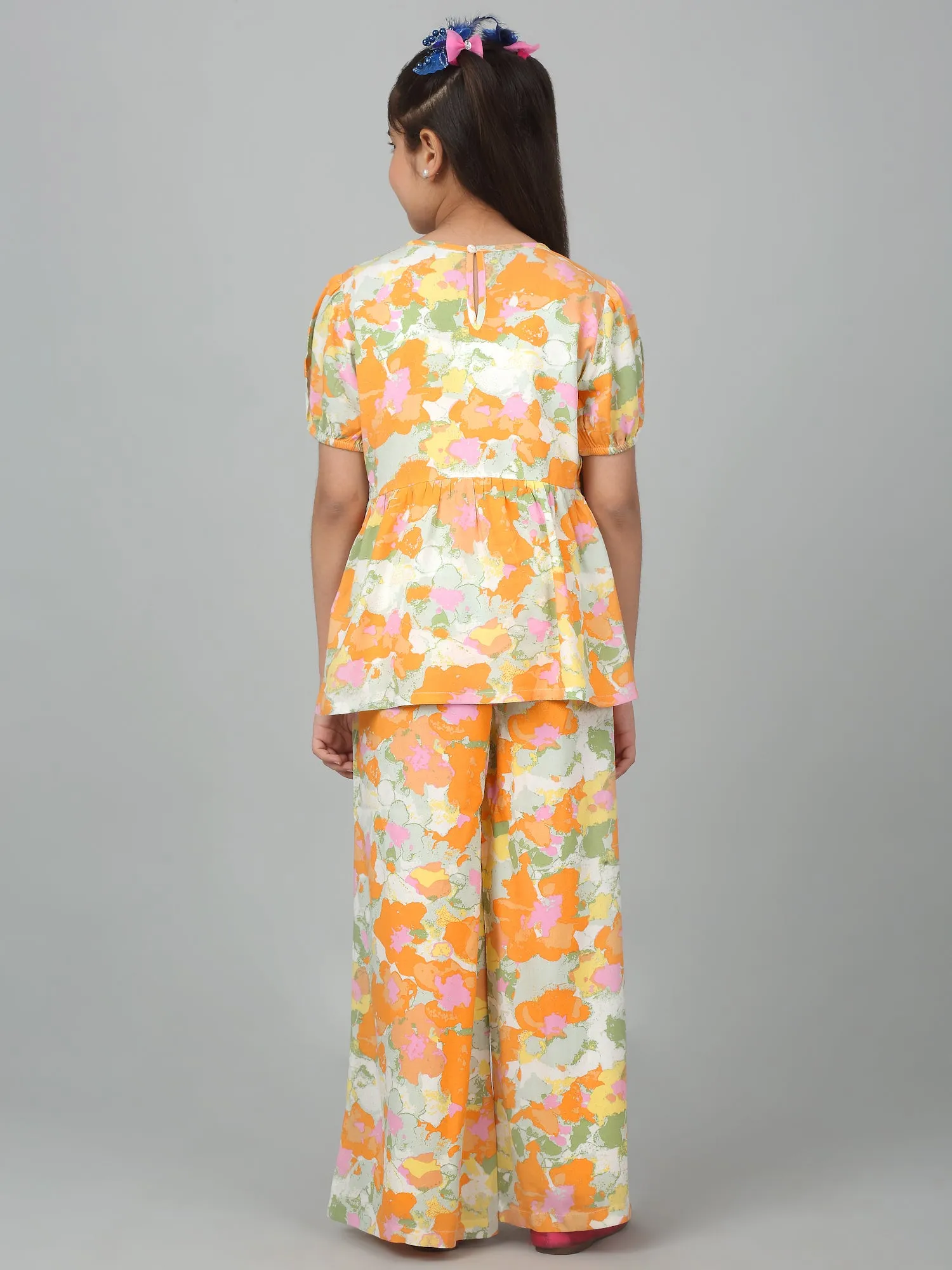 Girl's Orange Printed Co-Ord Set