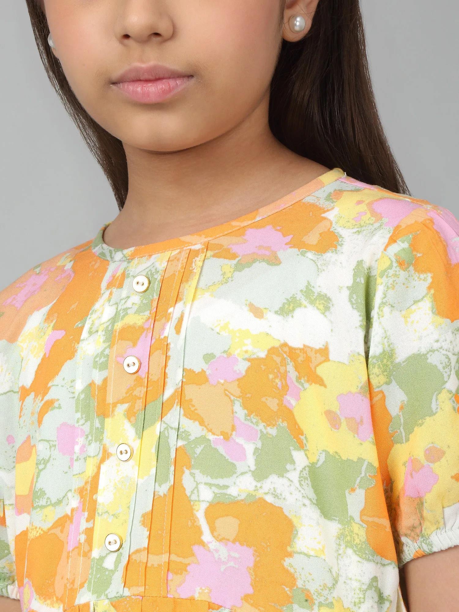 Girl's Orange Printed Co-Ord Set