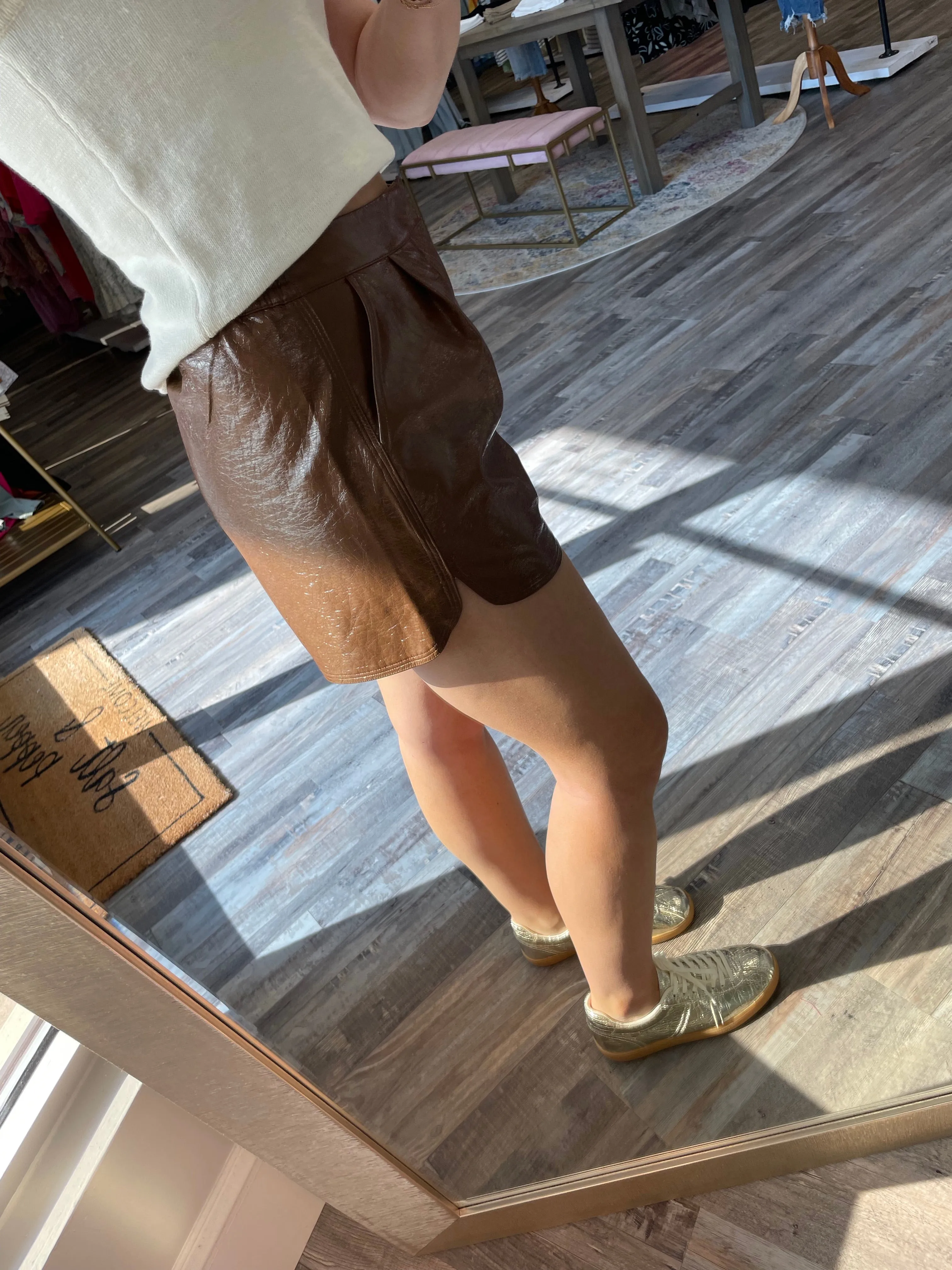 High Waisted Leather Shorts - Brown