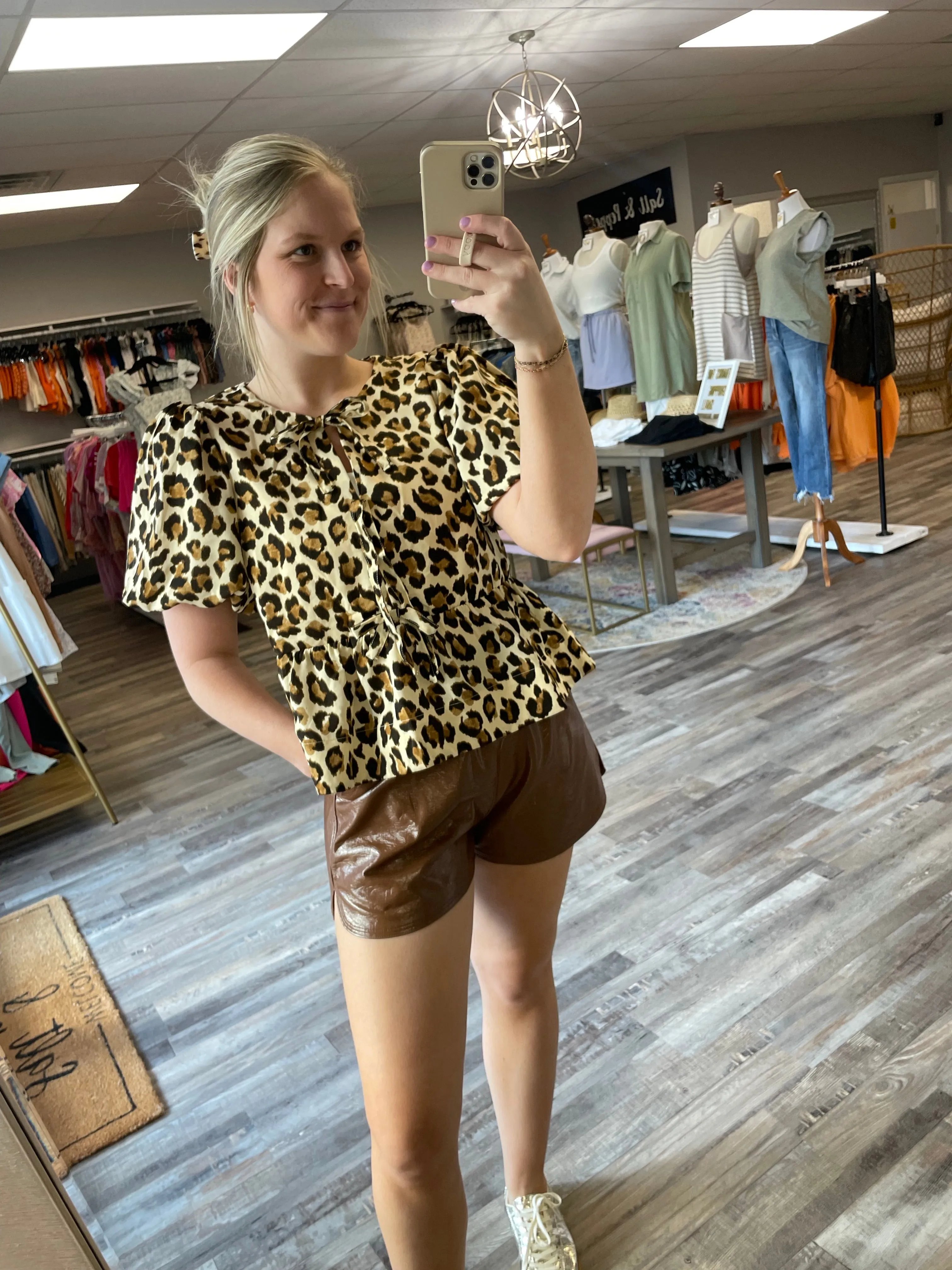 High Waisted Leather Shorts - Brown
