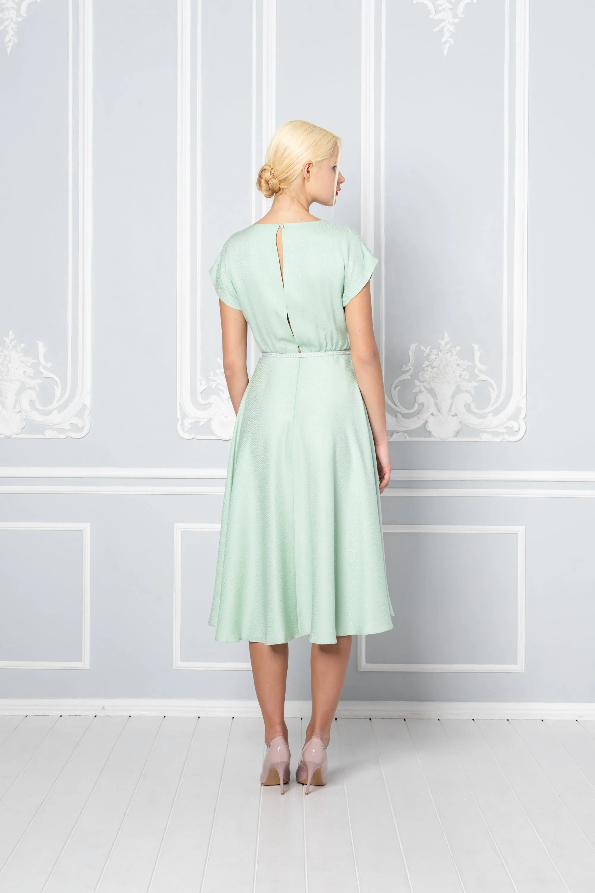 LEIBNITZIA MINT GREEN SILK DRESS WITH THE BELT