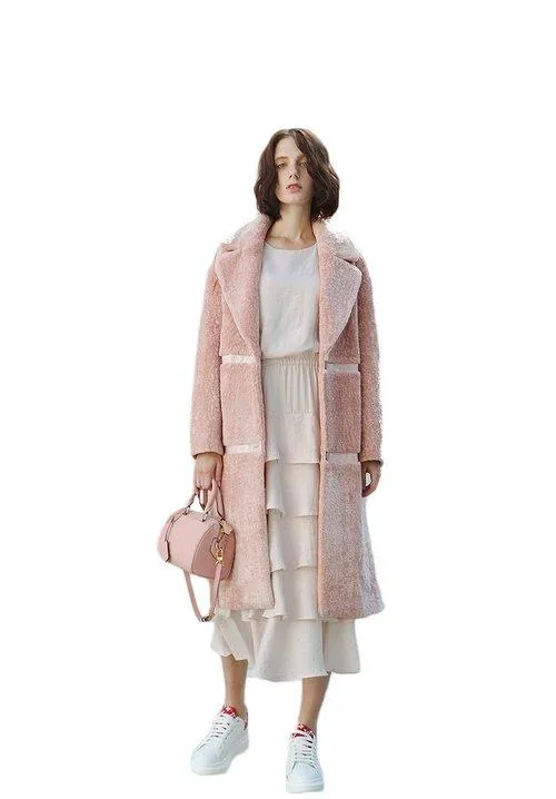 Limited edition dusty pink faux fur fall winter long high fashion coat jacket- Bai