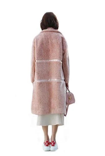 Limited edition dusty pink faux fur fall winter long high fashion coat jacket- Bai