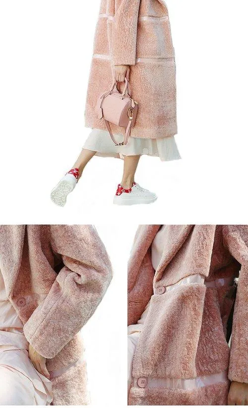 Limited edition dusty pink faux fur fall winter long high fashion coat jacket- Bai