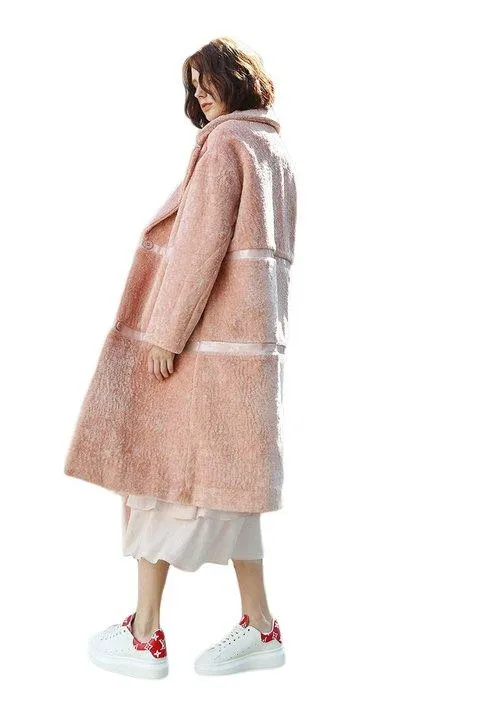 Limited edition dusty pink faux fur fall winter long high fashion coat jacket- Bai