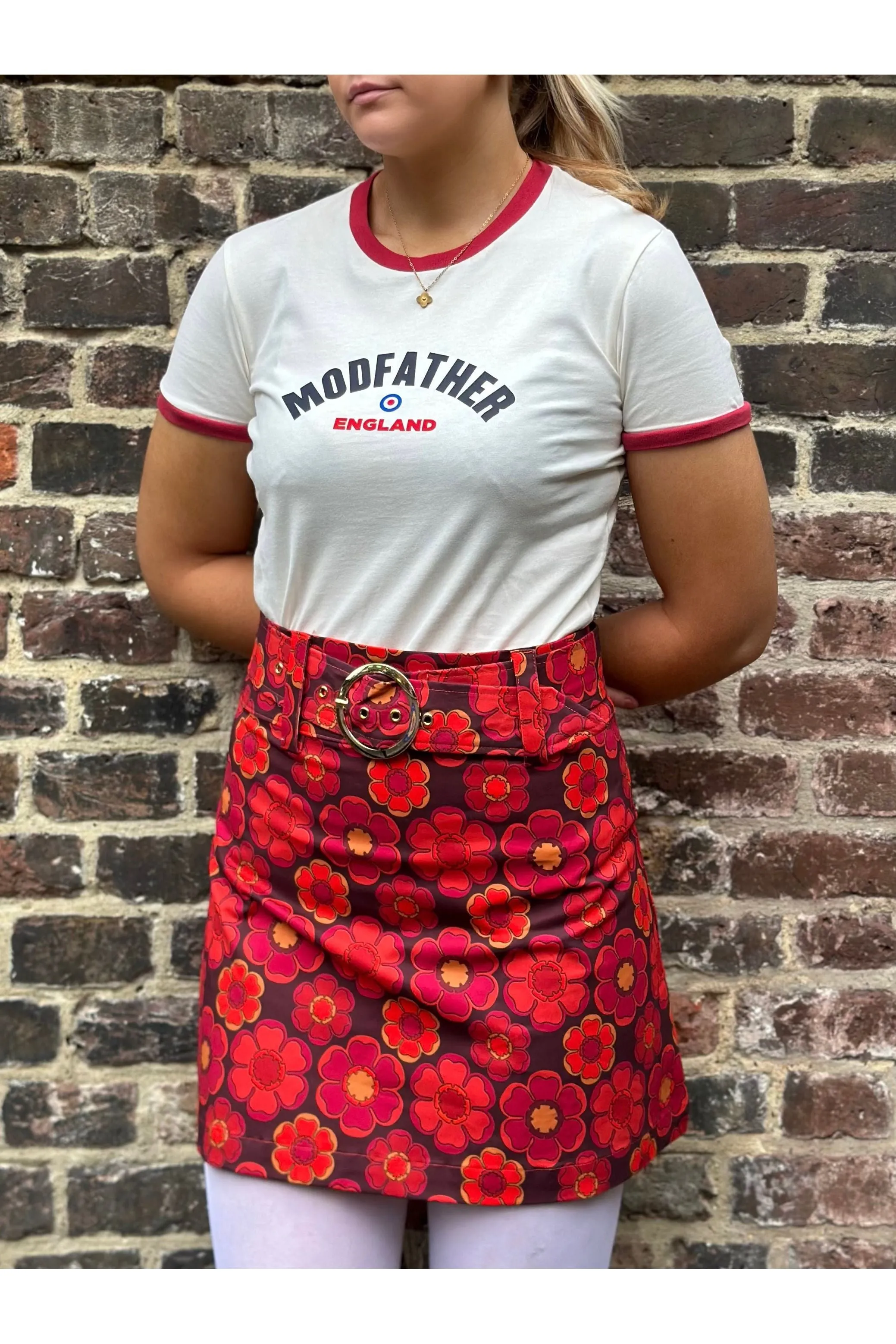 Modfather Clothing - Women's Logo Script Ecru / Red - T-Shirt