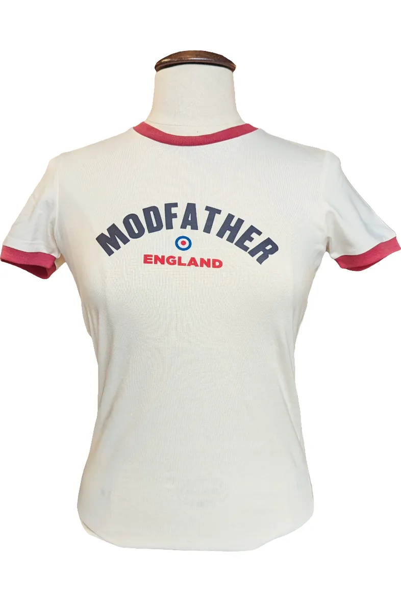 Modfather Clothing - Women's Logo Script Ecru / Red - T-Shirt