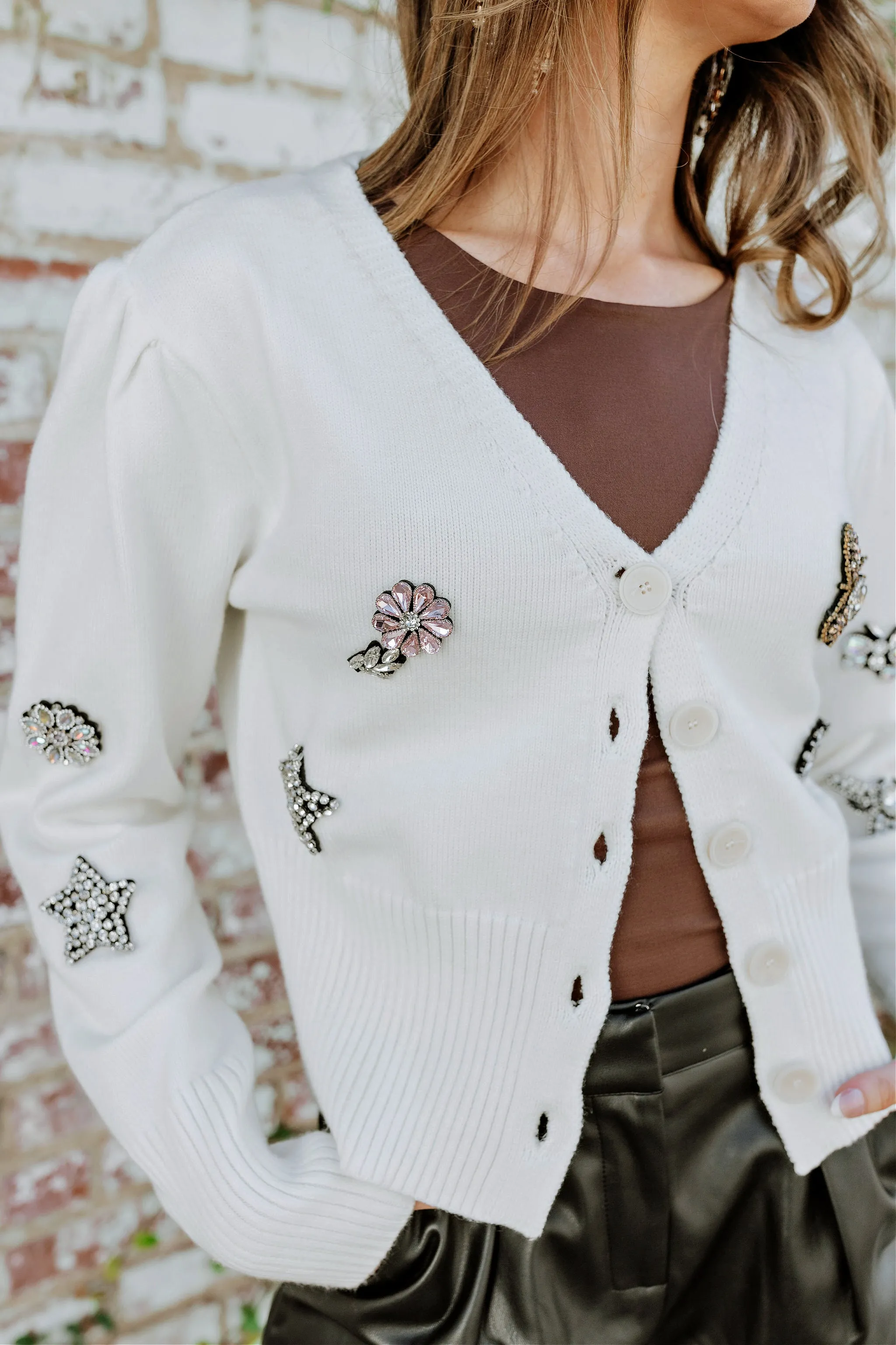 NEW!! Crystal Bee Cardigan in White