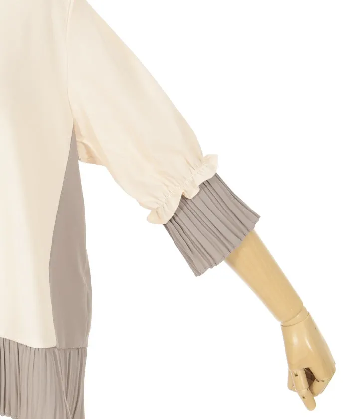 Pleated Color-Coordinated Panel Pullover