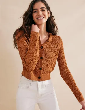 Pointelle Cotton Cardigan-Maple