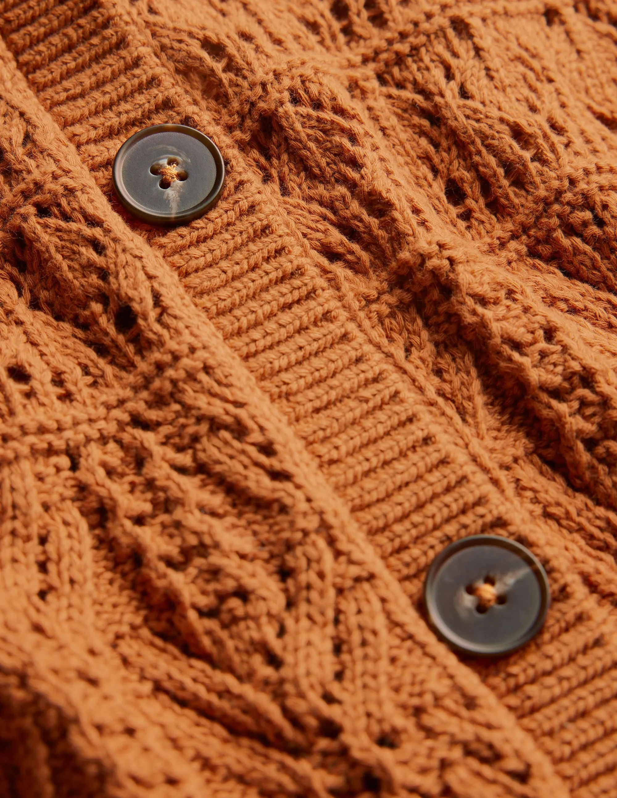 Pointelle Cotton Cardigan-Maple