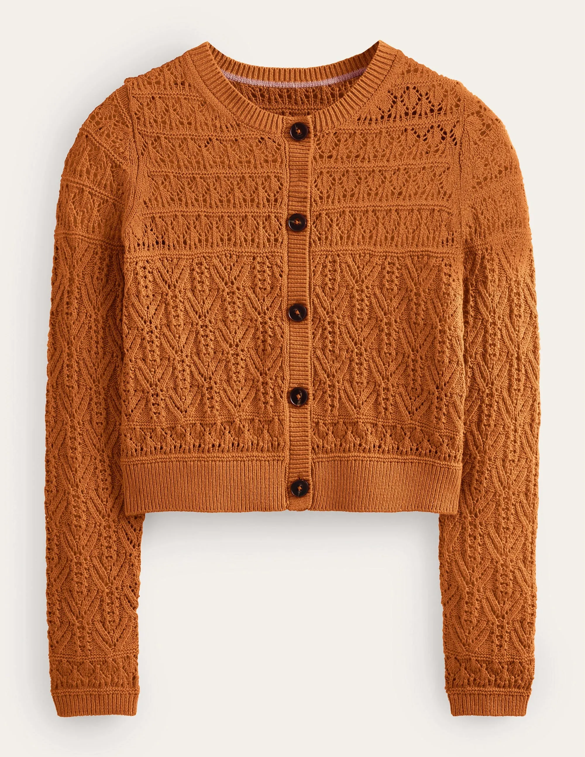 Pointelle Cotton Cardigan-Maple