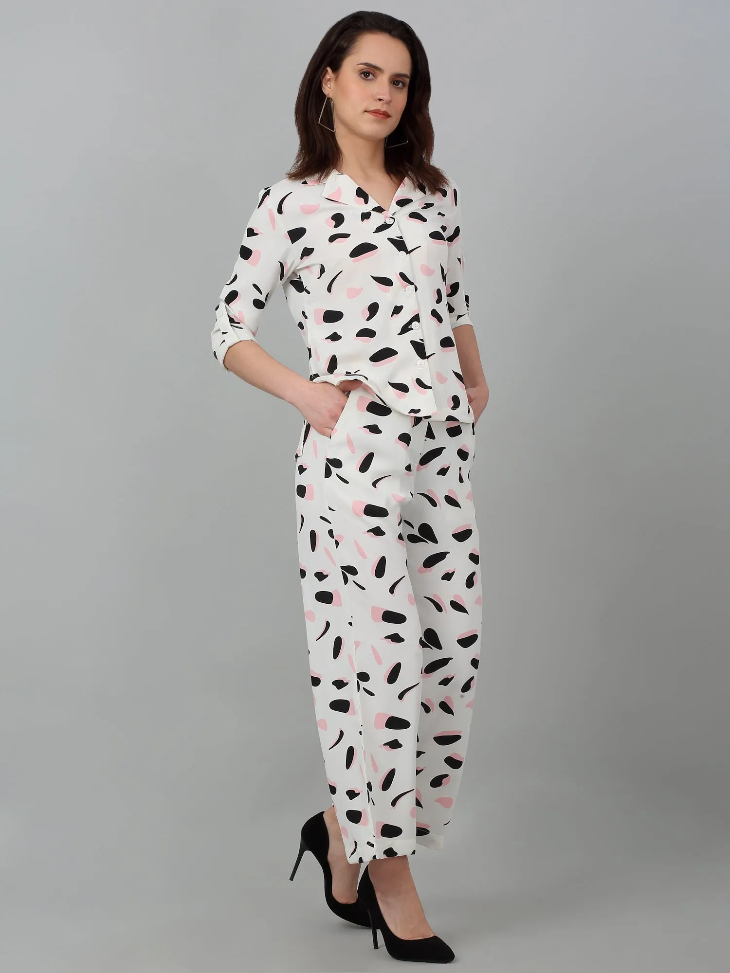 Women Off White Printed Summer Co-ord Set