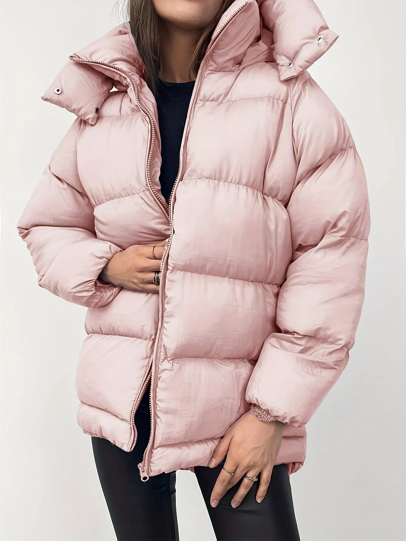 Women's Casual Warm Solid Colour Zip-up Fluffy Winter Coat | Perfect for Outdoor Activities