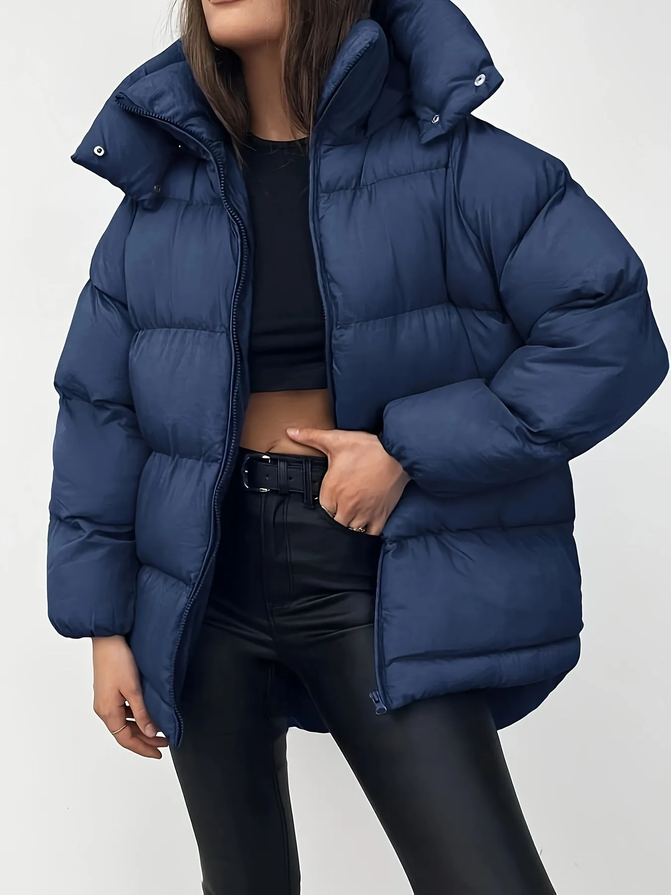 Women's Casual Warm Solid Colour Zip-up Fluffy Winter Coat | Perfect for Outdoor Activities