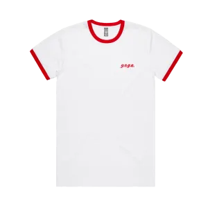 Y.O.G.A. / You're Only Great Always / White & Red Ringer t-shirt